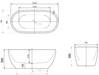 Акриловая ванна Art&Max 150x75см белый AM-218-1500-750